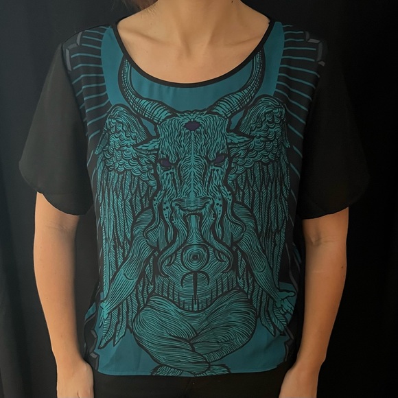 Chiffon top t-shirt demon baphomet goth gothic satan killstar disturbia devil - Picture 4 of 5